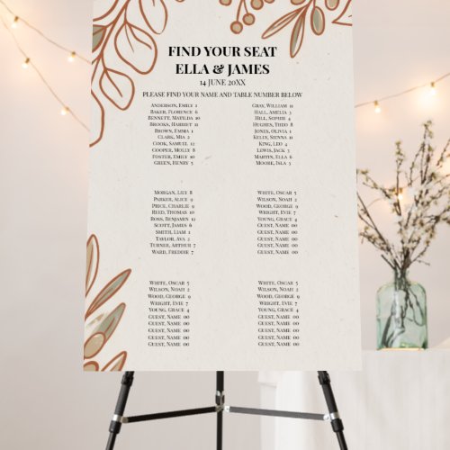 Terracotta Leaf Wedding Seating Chart Sign