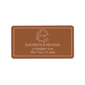 Terracotta Leafy Crest Monogram Wedding Address Label