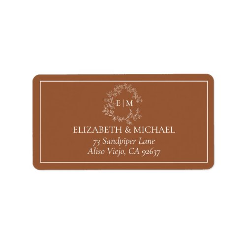 Terracotta Leafy Crest Monogram Wedding Address Label
