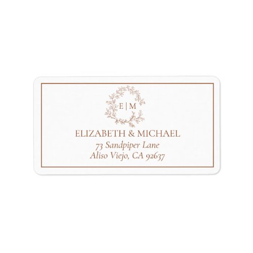 Terracotta Leafy Crest Monogram Wedding Address Label