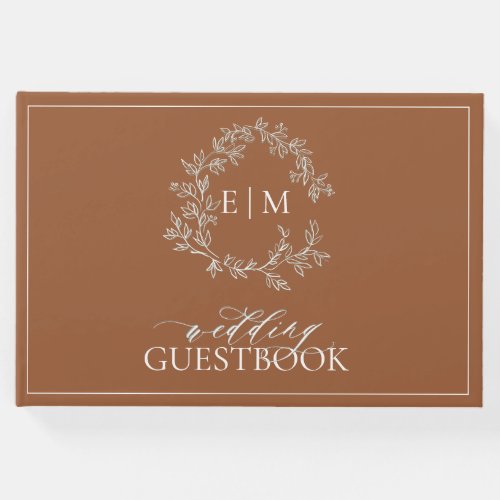 Terracotta Leafy Crest Monogram Wedding Guest Book