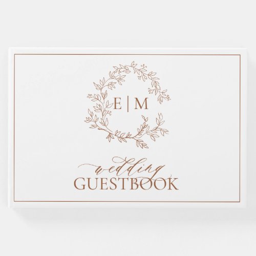 Terracotta Leafy Crest Monogram Wedding Guest Book