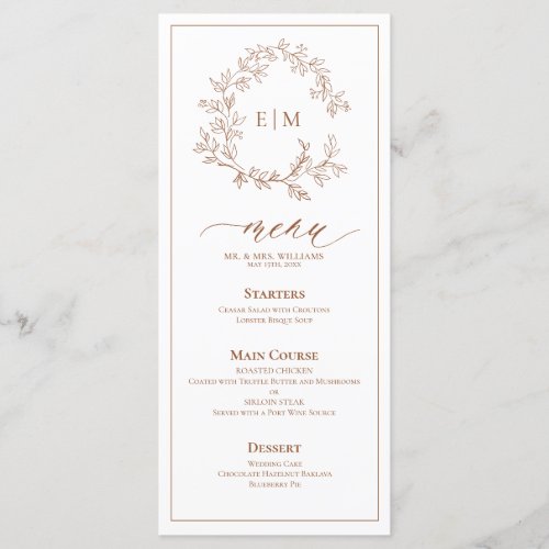 Terracotta Leafy Crest Monogram Wedding Menu