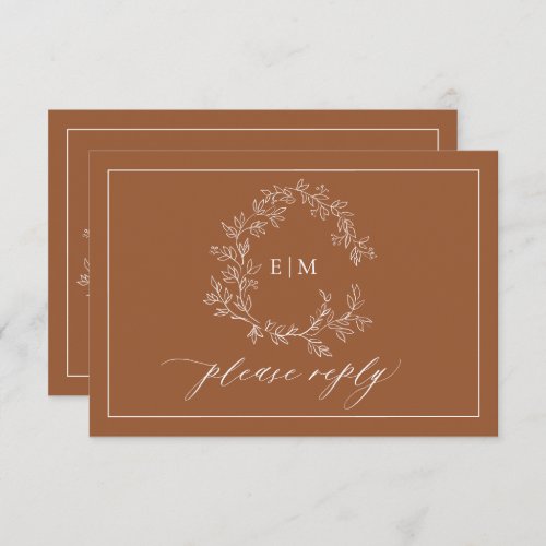 Terracotta Leafy Crest Monogram Wedding RSVP