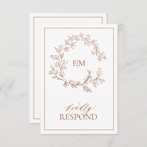 Terracotta Leafy Crest Monogram Wedding RSVP Card