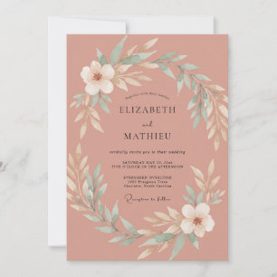 Terracotta Leafy Wreath Wedding Invitation