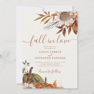 Terracotta leaves boho floral fall ivory wedding invitation