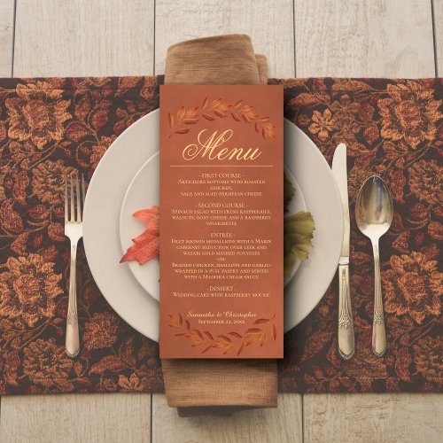 Terracotta Leaves Elegant Rustic Wedding Menu