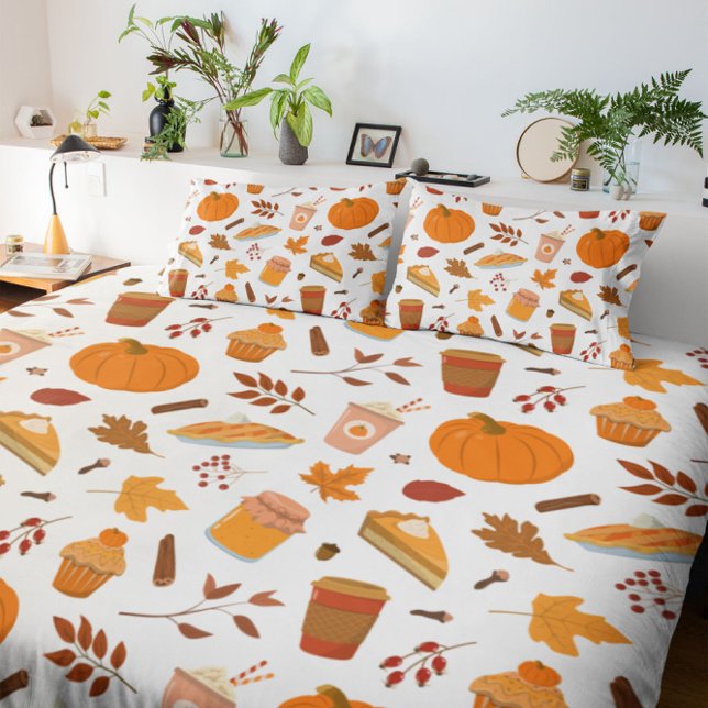Terracotta Leaves Fall Pumpkin Spice Duvet Cover (Creator Uploaded)