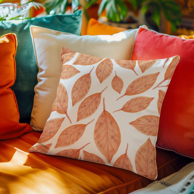 Terracotta Leaves Fall Pumpkin Throw Pillow (Creator Uploaded)