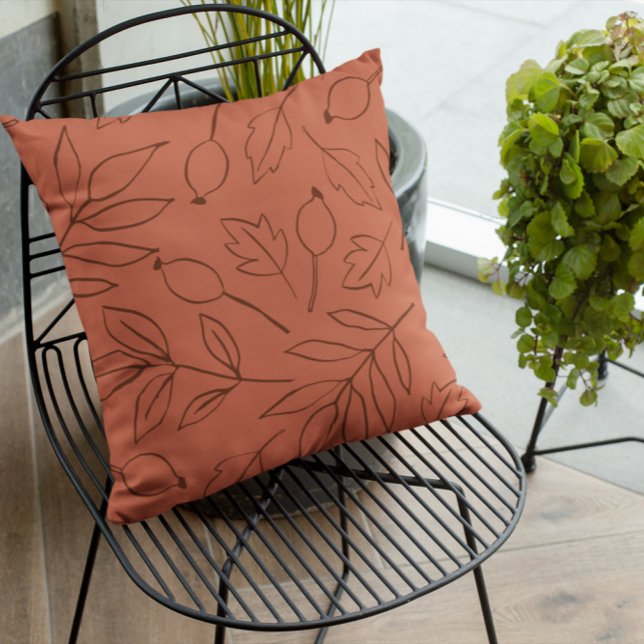 Terracotta Leaves Fall Pumpkin Throw Pillow (Creator Uploaded)