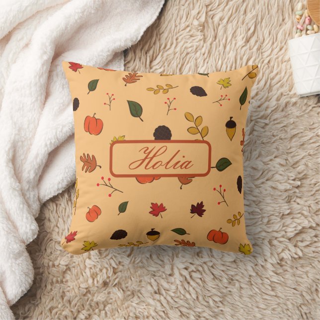 Terracotta Leaves Fall Throw Pillow (Blanket)