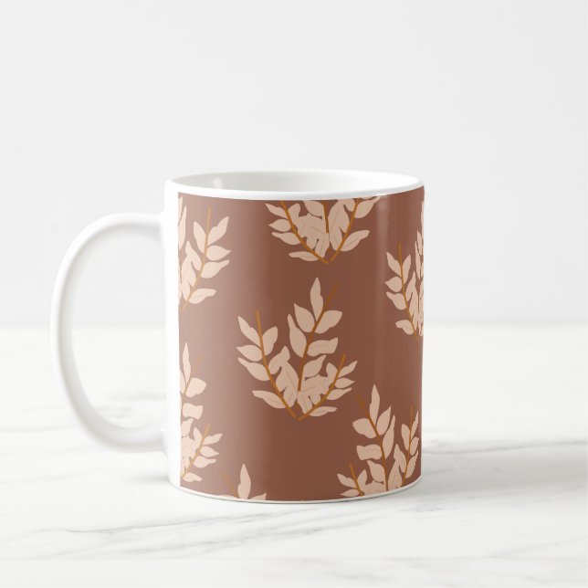 Terracotta Leaves Floral Pattern Retro Chic Autumn Coffee Mug (Left)