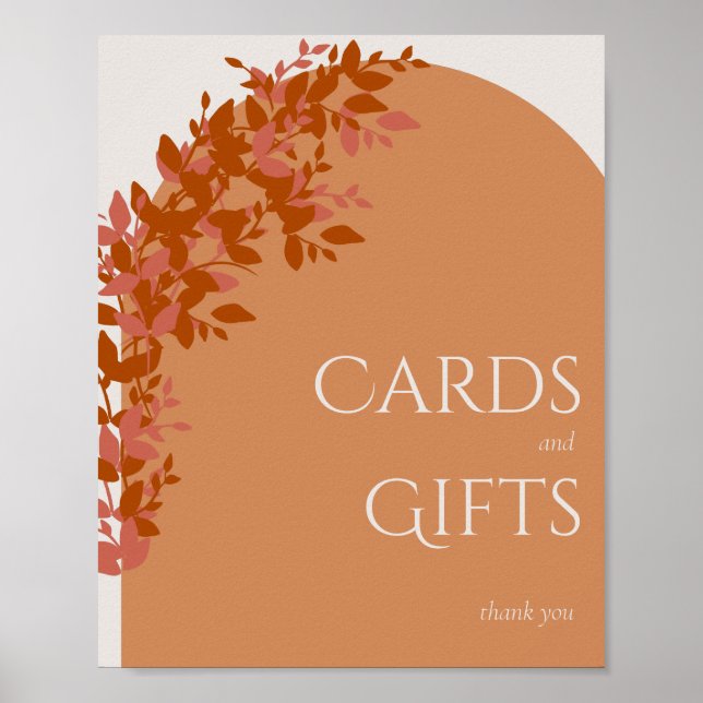 Terracotta Leaves Modern Cards and Gifts Sign (Front)