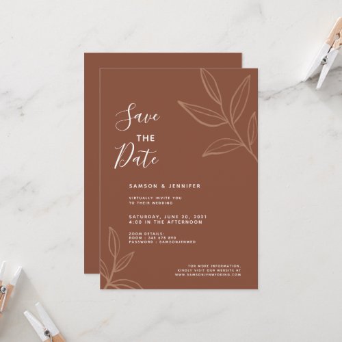 Terracotta Leaves Save the Date Virtual Wedding Invitation