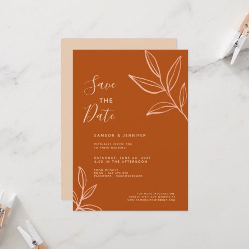Terracotta Leaves Save the Date Virtual Wedding Invitation
