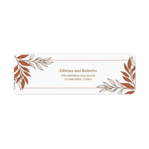 Terracotta Leaves Wedding Return Address Label