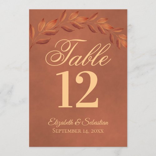 Terracotta Leaves Wedding Table Number Card Large