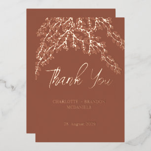 Terracotta Leaves Wedding Thank You Rose Gold Foil Invitation