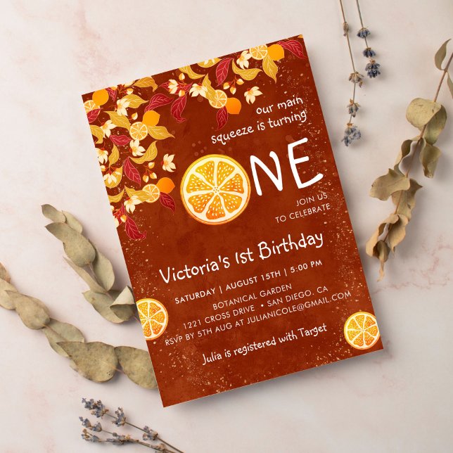 Terracotta Lemon Main Squeeze Photo First Birthday Invitation (Creator Uploaded)