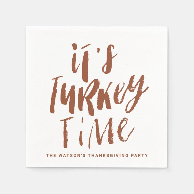 Terracotta Lettering It's Turkey Time Thanksgiving Napkins (Front)