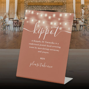 Terracotta Lights Jewish Wedding Kippot Yarmulke Pedestal Sign