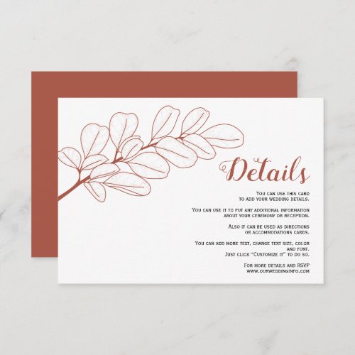 Terracotta line art branch and leaves fall wedding enclosure card