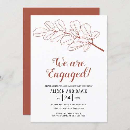 Terracotta line art branch engagement party  invitation