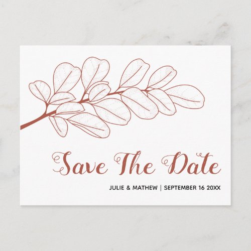 Terracotta line art branch fall Save the Date Postcard