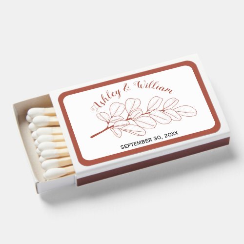 Terracotta line art branch fall wedding matchboxes