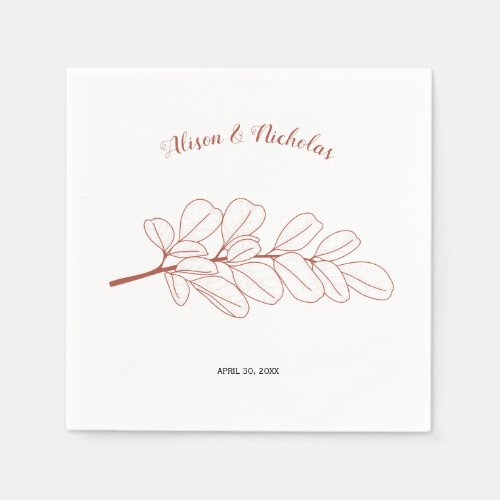 Terracotta line art branch fall wedding napkins