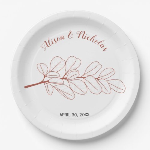 Terracotta line art branch fall wedding  paper plates