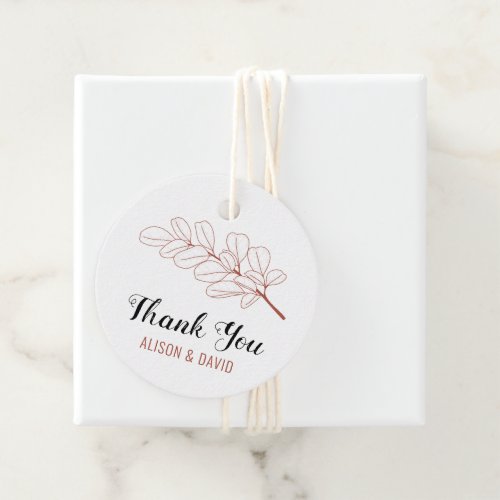 Terracotta line art branch leaves wedding favor tags