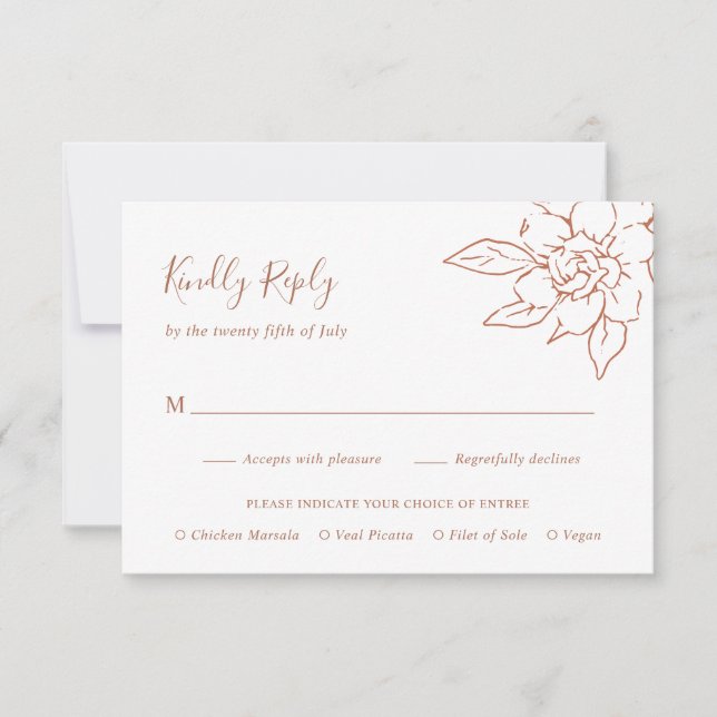 Terracotta Line Art Floral Elegant Wedding RSVP Card (Front)