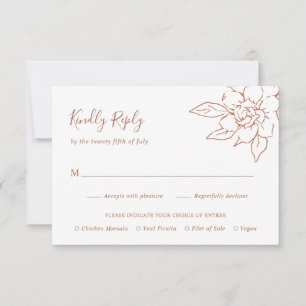 Terracotta Line Art Floral Elegant Wedding RSVP Card