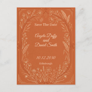 Terracotta Line Art Floral Save the Date Postcard