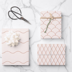 Terracotta Line Art Mermaid Scallop 3 Set Wrapping Paper Sheets