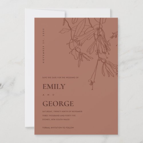 TERRACOTTA LINE DRAWING FLORA SAVE THE DATE CARD