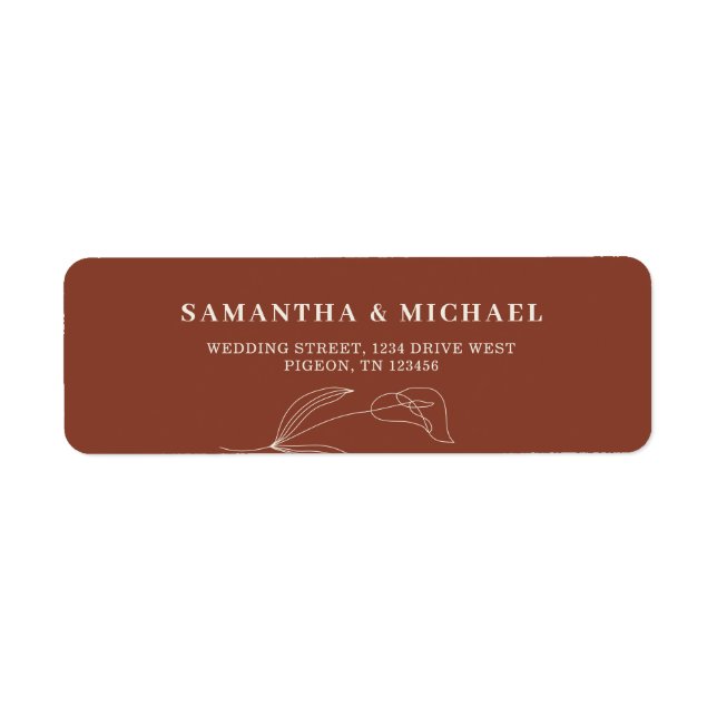 Terracotta Line Flower New Weds Wedding address Label (Front)