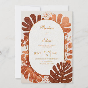 Terracotta Line Monstera Gold Arch Wedding Invitation