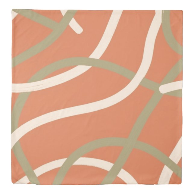 Terracotta Linework Pattern | Cream & Olive  Duvet Cover (Front)