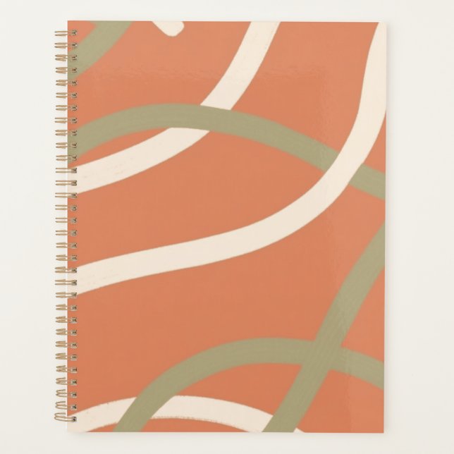 Terracotta Linework Pattern | Cream & Olive  Planner (Front)