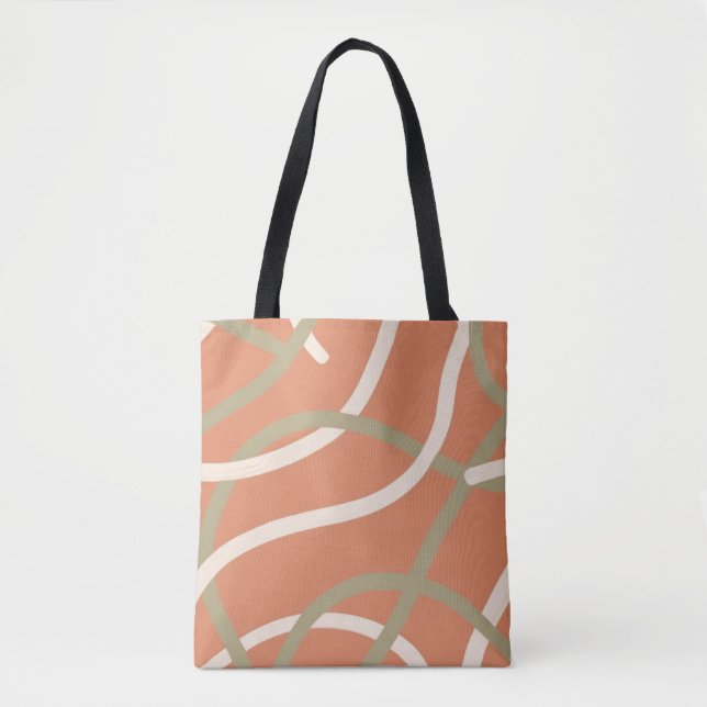 Terracotta Linework Pattern | Cream & Olive  Tote Bag (Front)