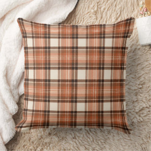 Terracotta Lodge Terracotta & Cream Tartan Plaid Throw Pillow
