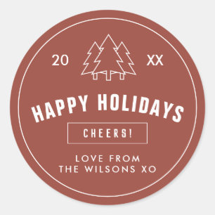 Terracotta Logo Style Modern Christmas  Classic Round Sticker