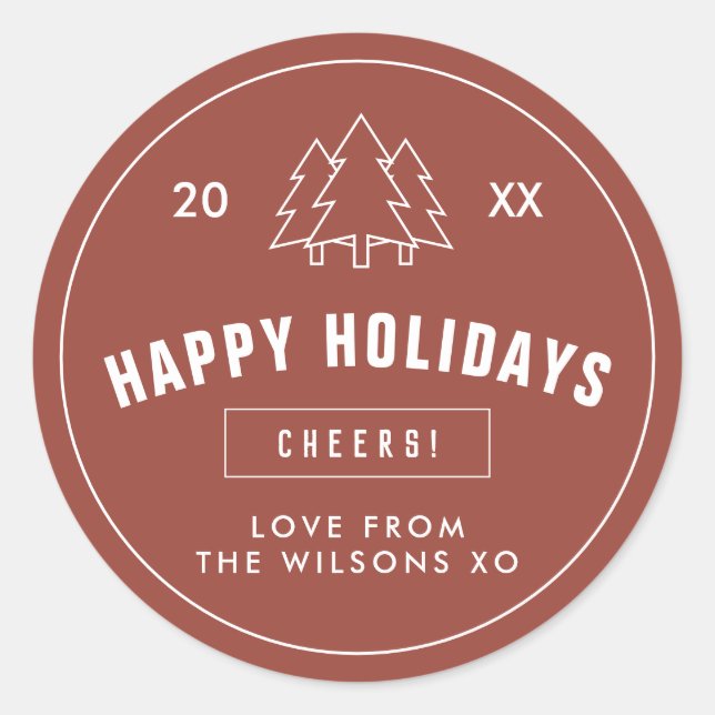 Terracotta Logo Style Modern Christmas  Classic Round Sticker (Front)