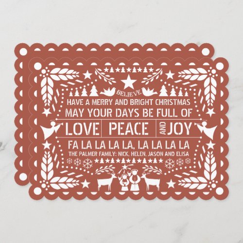 Terracotta Love Peace Joy papel picado Christmas Holiday Card