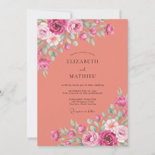 Terracotta Magenta Ranunculus Eucalyptus Wedding Invitation