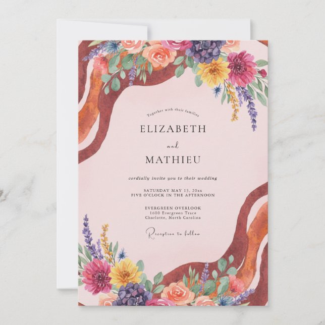 Terracotta Magenta Wildflower Wedding Invitation (Front)