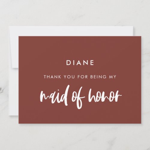 Terracotta Maid of honor thank you text card